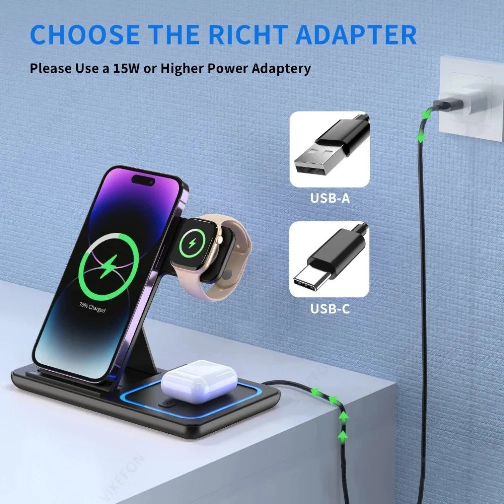 Stație de încărcare wireless 3 în 1 – iPhone, Apple Watch și AirPods