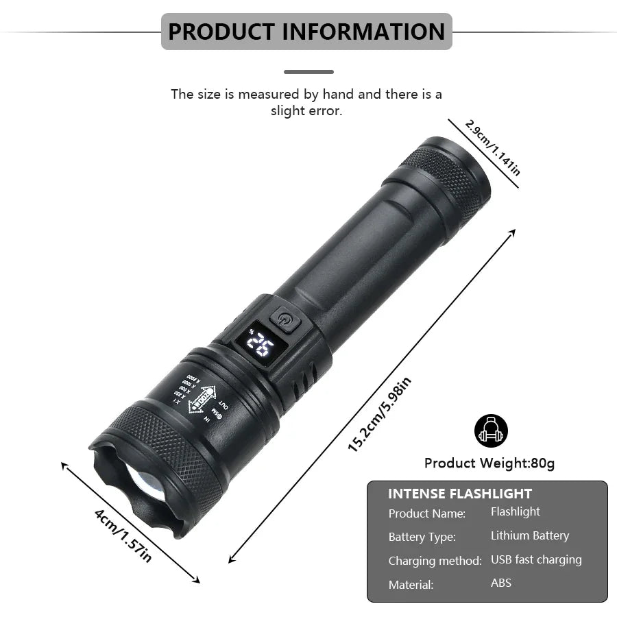 Lanternă LED tactică cu USB