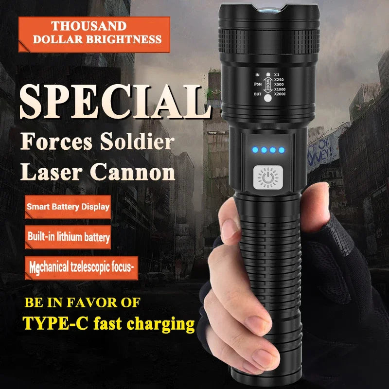 Lanternă LED tactică cu USB