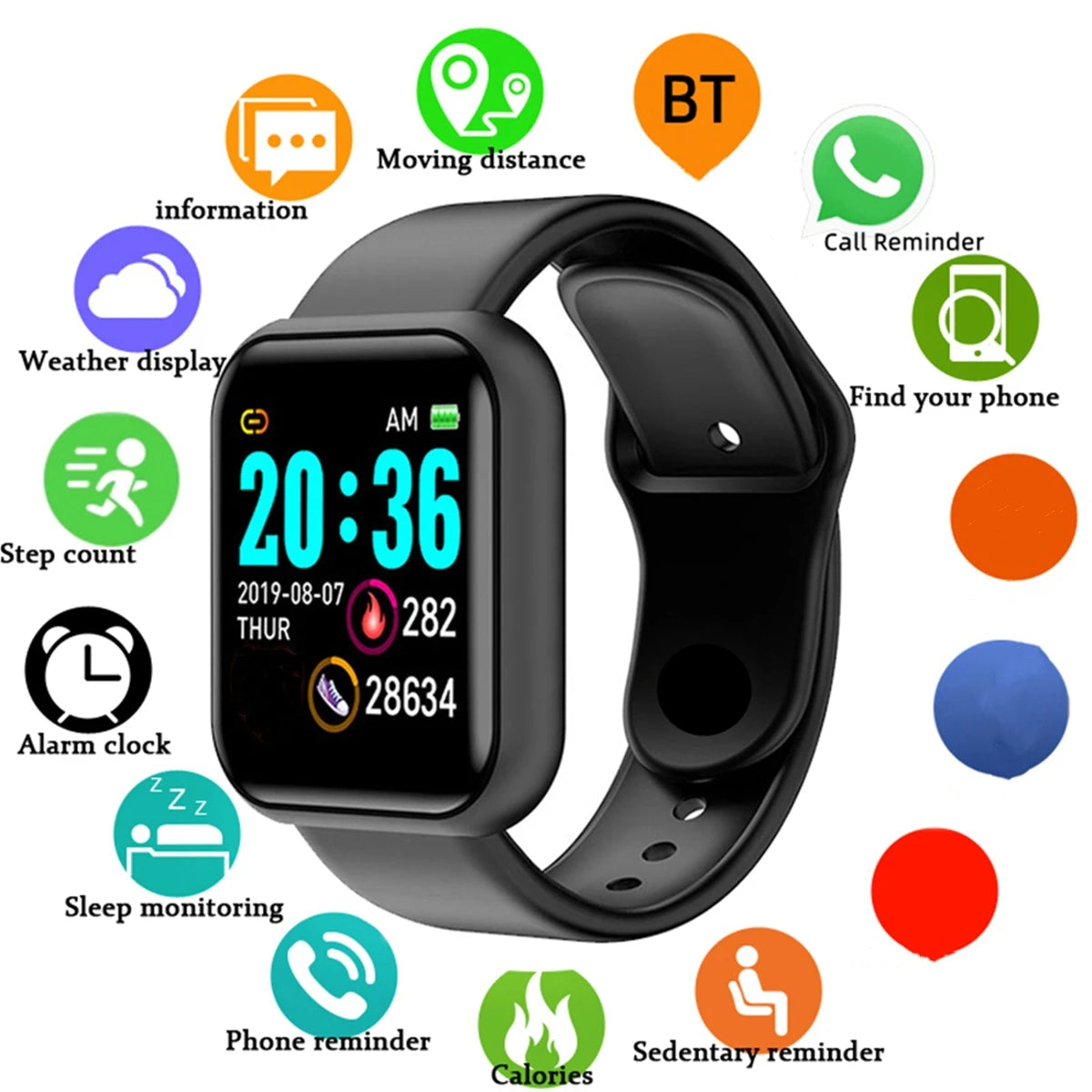 Smartwatch pentru bărbați și femei – monitorizare fitness, notificări și alarmă, compatibil Android și iOS