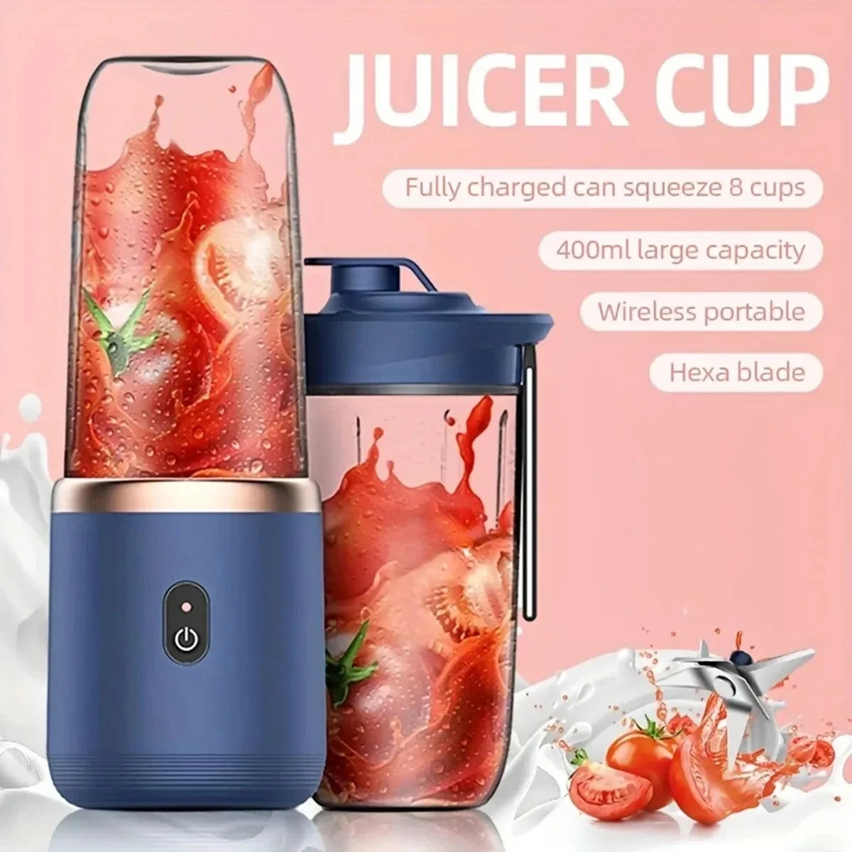 Blender portabil cu 6 lame – storcător USB wireless, reîncărcabil, 300ml