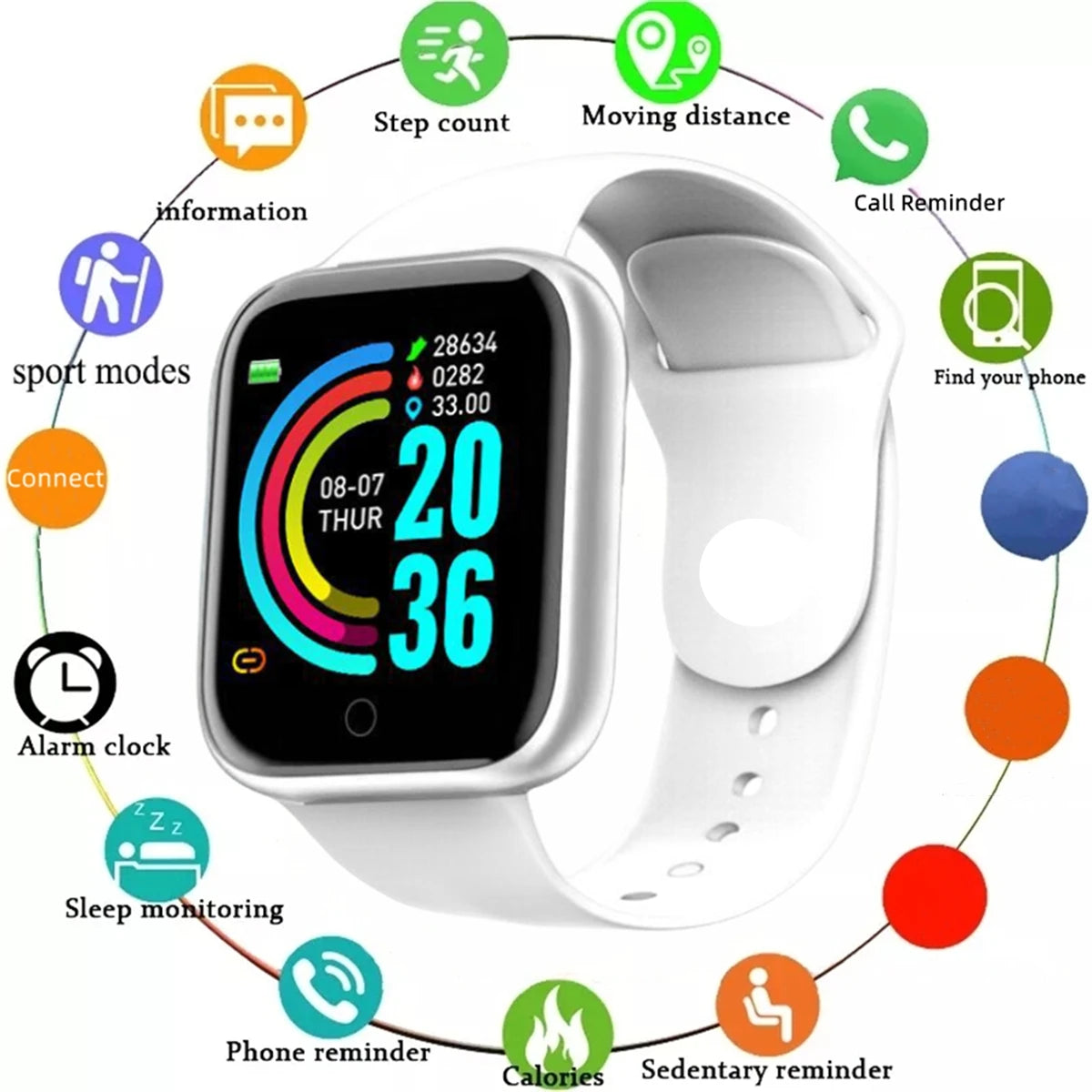 Smartwatch pentru bărbați și femei – monitorizare fitness, notificări și alarmă, compatibil Android și iOS