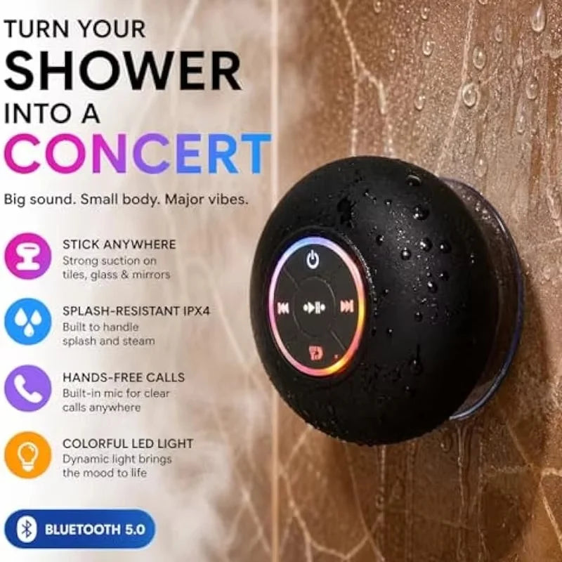 Boxă Bluetooth portabilă IPX4 cu ventuză și LED