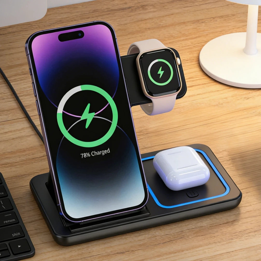Stație de încărcare wireless 3 în 1 – iPhone, Apple Watch și AirPods