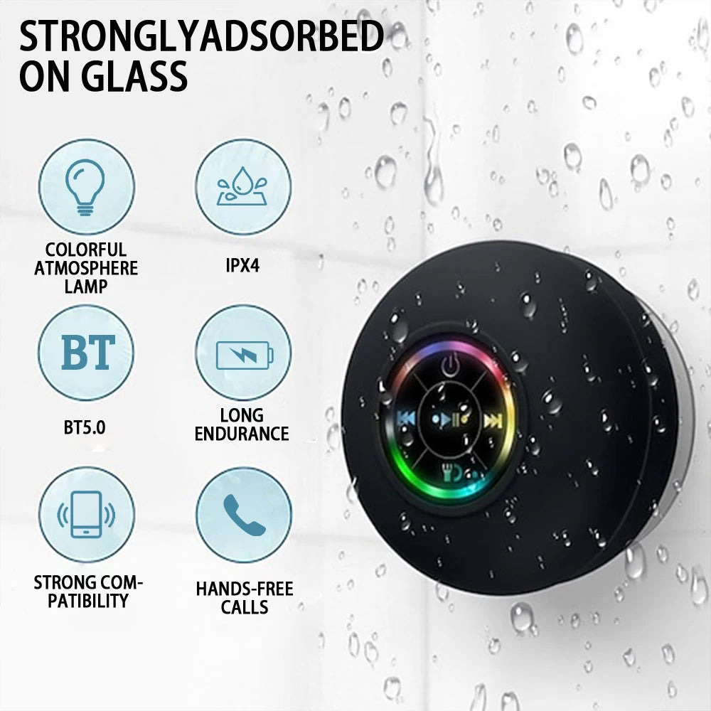 Boxă Bluetooth portabilă IPX4 cu ventuză și LED