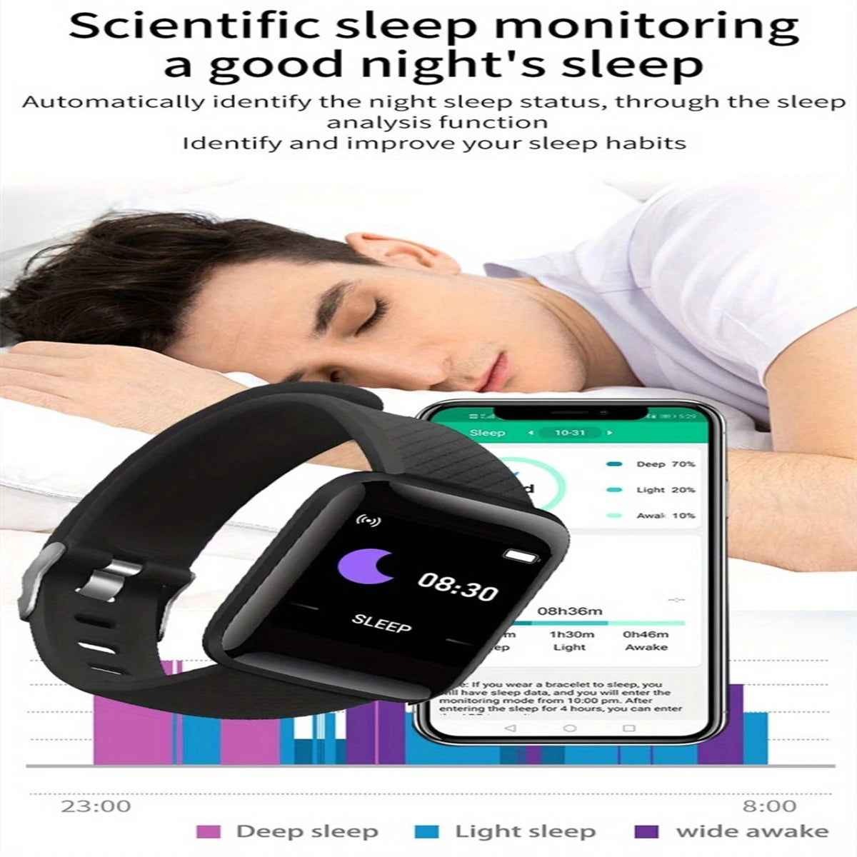 Smartwatch pentru bărbați și femei – monitorizare fitness, notificări și alarmă, compatibil Android și iOS
