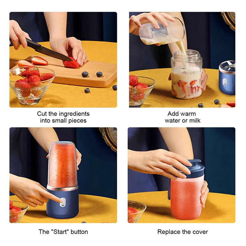 Blender portabil cu 6 lame – storcător USB wireless, reîncărcabil, 300ml