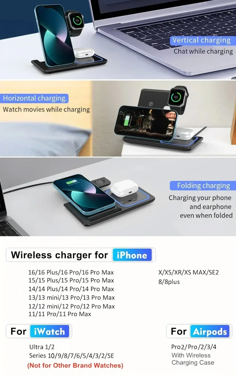 Stație de încărcare wireless 3 în 1 – iPhone, Apple Watch și AirPods