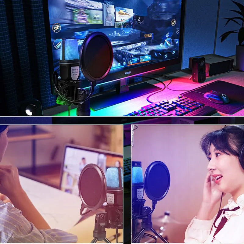 Microfon USB RGB pentru gaming, podcasturi și streaming