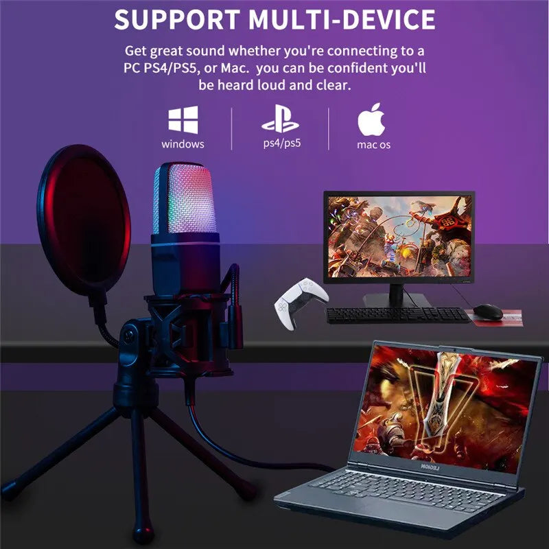 Microfon USB RGB pentru gaming, podcasturi și streaming