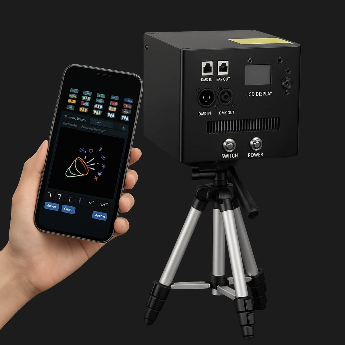 Proiector laser RGB A8 cu control prin aplicație și DMX, 2W/3W/5W, pentru DJ